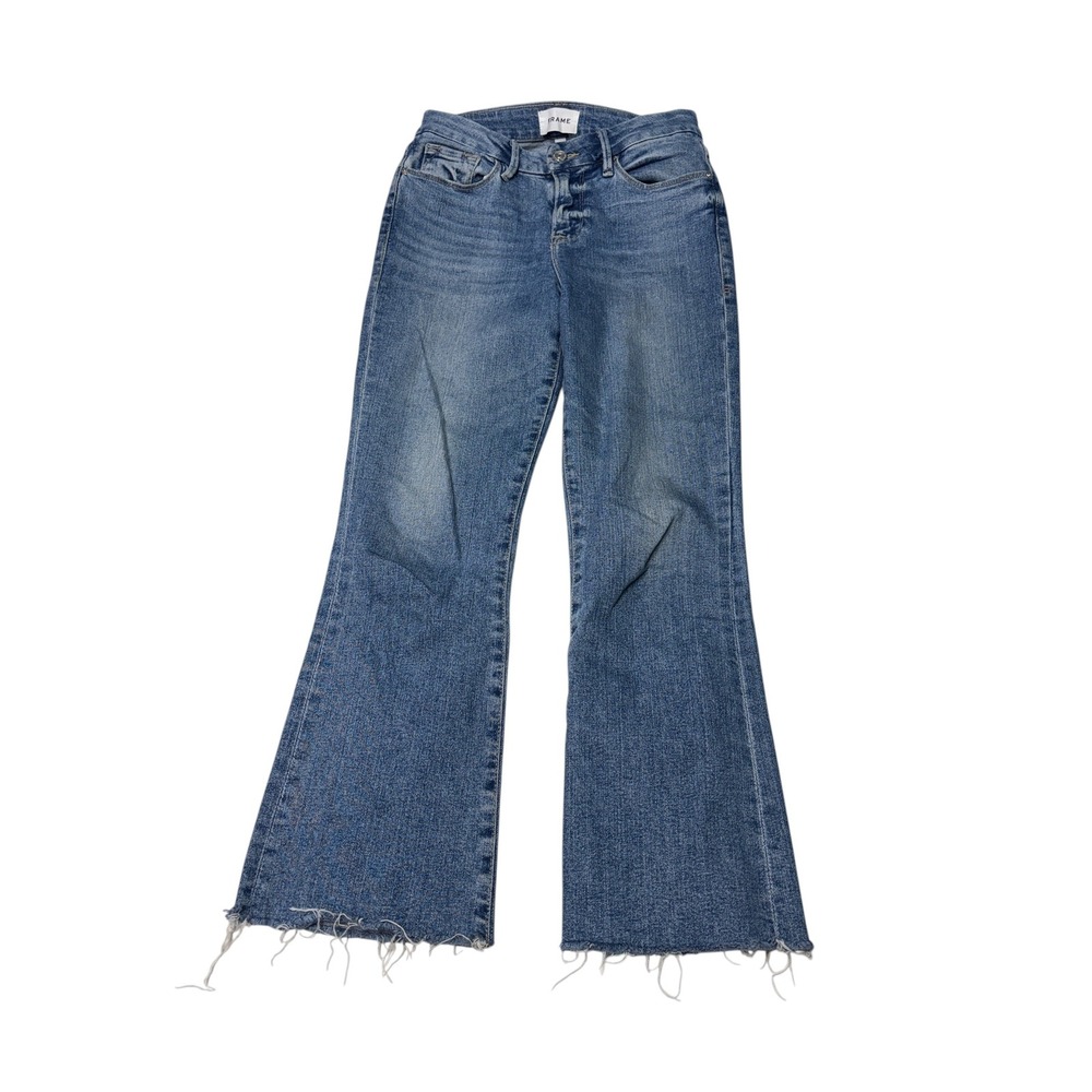 Frame Le Crop Mini Boot Jeans Cairo Blue Raw Hem Womens Size 25X25 DPCMBRA450